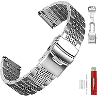 Stainless Steel Watch Band 18mm 20mm 22mm 24mm Solid Mesh Watch Bands Silver Black Metal Watch Bracelet Deployment Buckle Brushed Polished Strap for Men Women