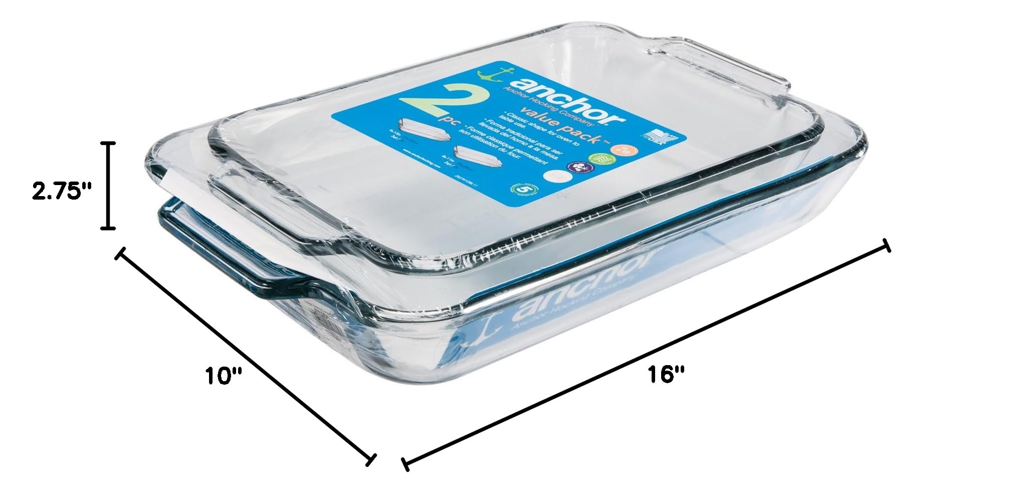 Anchor Hocking Oven Basics Glass Baking Dishes, Rectangular Value Pack, 2 Piece Set, Small