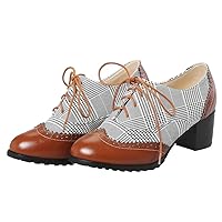 Caradise Womens Wingtip Oxford High Heels Vintage Lace Up Brogues