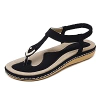 SHIBEVER Womens Sandals Summer Flat: Dressy Casual Flats Sandals - T-Strap Flip Flop Thong Sandals - Comfy Walking