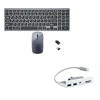 Wireless Keyboard Mouse Combo & 5-in-1 Aluminum USB C Clamp Hub for iMac & iMac Pro 24'' M1 M3 2021 2023