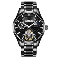 Men's Moon Phase Skeleton Analog Automatic Self Winding Mechanical Wrist Watch with Stainless Steel Bracelet