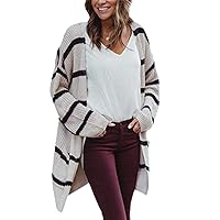 Andongnywell Womens Cardigan Striped Sweaters Open Front Colorblock Knit Coat Outwear Boho Pockets Loose Long Pullover