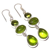 Gift For Girls! Green Amethyst Quartz HANDMADE Jewelry Sterling Silver Plated EARRING 2.5