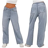 Women's Baggy Stretch Loose Jeans Trendy Straight Leg Denim Mom Denim Pants 2024 Mopping Wide Straight Leg Loose Fit