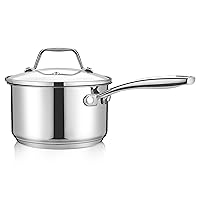 NutriChef 2 Quart Stainless Steel Pot with Lid - Heavy Duty Saucepan with Ergonomic Handles, For All Cooktops