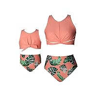 EFOFEI Family Swimwear Floral Printed Two Piece High Waist Sleeveless Tank Top Bikini Suits