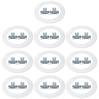 10 Pack White Plastic Trim Ring 8.6 Inch Diameter and 10 Pairs of Retrofit Recessed Downlight Housing C Clips Combo