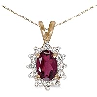 10k Yellow Gold Oval Rhodolite Garnet and Diamond Pendant (Chain NOT Included)