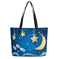 Womens Handbag Blue Star Moon Leather Tote Bag Top Handle Satchel Bags For Lady