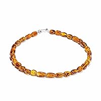 Natural Baltic Amber Beaded Choker Necklaces for Women 925 Sterling Silver Chain With Beads Genuine Handmade Fashion Jewelry Gifts Lightweight Organic Gemstone