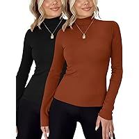 Rapbin Womens Long Sleeve Mock Turtleneck Tops Knit Basic Stretch Fitted Pullover Lightweight Thermal Shirts