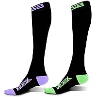 2 Pairs Size Small Compression Socks (Black/Purple + Black/Green)