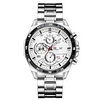 Men's Stainless Steel Watches Date Waterproof Chronograph Wristwatches, Multifunction Business Sport Quartz Watches for Men