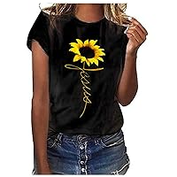 Womens Summer Casual Tops Cute Sunflower Geaphic Tee Blouse 2024 Summer Fashion Women's Tops Trendy Short Sleeve Tshirts