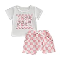 Gueuusu Brother Sister Matching Outfit Short Sleeve In My Big/Lil Sis Era T-shirt Checkered Shorts Set Toddler Summer Clothes