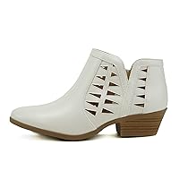 Soda CHANCE Womens Perforated Cut Out Stacked Block Heel Ankle Booties