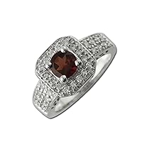 Red Garnet and Diamond with Side Gallery Work Ring 1.25 ct tw in 14K White Gold