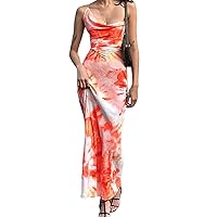 Women y2k Floral Cutout Backless Spaghetti Strap Maxi Dress Sexy Sleeveless Dresses Bodycon Party Long Dress