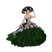 2024 Colorful Flower Floral Patterned Velvet Ball Gown V Neck Quinceanera Evening Party Dresses Ruffles XV
