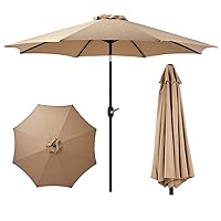 Sweetcrispy 9FT Patio Umbrella with Push Button Tilt and Crank, Outdoor Umbrella, Pool Umbrella with 8 Sturdy Ribs for Market, Terrace, Beach, Outdoor Restaurant