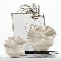 Ceramic Vase - Set of 2 for Home Decor,White Flower Shape Pampas Vases Minimalist Nordic Boho Style for Modern Farmhouse Decor, Living Room、 Kitchen、Mantle、Bedroom、Dining Table、Office
