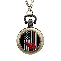 Ironworker American Flag Pocket Watch Vintage Pendant Watches Necklace with Chain Gifts for Birthday