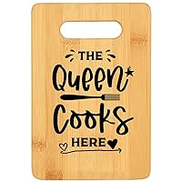 The Queen Cooks Here, Kitchen Cutting Board - Bamboo- Birthday Anniversary Valentine's Day Gifts For Wife Grandma Girfriend From Him