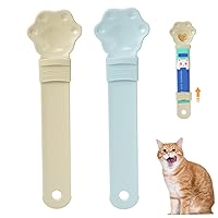 Cat Strip Feeder 2PCS Hygienic Feeding Cat Strip Squeeze Spoon Labor-Saving Cat Food Scoop Food Grade Cat Food Spoon with Hanging Hole for Dog Cat Wet Food Beige and Blue Slow Feeders