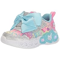 Skechers Kids Girls Infinite Heart Lights-Bowie Sneaker, Silver/Turquoise, 6 Toddler