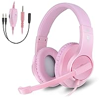 BUTFULAKE Stereo Gaming Headset for PS4, Xbox One, Nintendo Switch, Adjustable Earmuffs and Over-All Noise Isolation, Lightweight 3.5mm Wired Volume Control with Mic for Laptop PC (Pink) (Renewed)