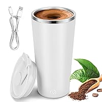 Self Stirring Coffee Mug, 13.5 Oz Rechargeable Milk Coffee Mixing Cup, Electric Automatic Cocoa Hot Chocolate Juice Mixer Glass Tumbler with Lid and Straw for Home Office Traveling Gym