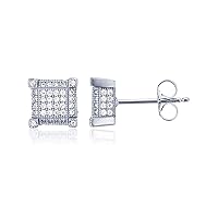 DECADENCE Sterling Silver White 6x6 3d Square Micro Pave Stud Earrings for Women or Men | AAA Cubic Zirconia Cubic Zirconia Diamond | Stud | Hypoallergenic Studs | 925 Sterling Silver Earrings Unisex