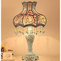 Tiffany Style Dimmable Table Lamp Victorian Jeweled Desk Lamp Floral Cloth Art+Resin (Blue)