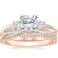 Petite Twisted Vine Moissanite Diamond Ring Set, 1 CT Cushion Moissanite Engagement Ring Set, Wedding Ring Set, Bridal Ring, Promise/Anniversary Rings for Wife, Classic Ring