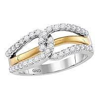 TheDiamondDeal 10kt Two-tone White Yellow Gold Womens Round Diamond Lasso Loop Band Ring 1/2 Cttw