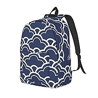 Canvas Backpack For Women Men Laptop Backpack Blue And White Travel Daypack Lightweight Casual Backpack