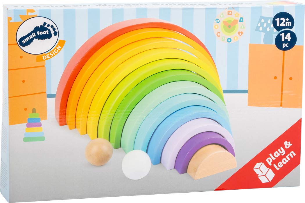 Wooden Rainbow Building Blocks with Balls (XL) by Small Foot – Babies Learn Hand-Eye Coordination, Patterns & Colors While Developing Fine Motor Skills – Educational Game for Toddlers – Age 12+ months