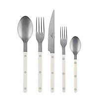 5-Piece Flatware Set - Bistrot Vintage Collection - Knife, Fork, Soup Spoon, Teaspoon & Dessert Fork - Stainless Steel & Nylon - Dishwasher Safe - Ivory - Mat Finish
