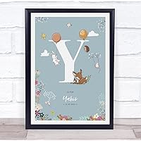 The Card Zoo New Baby Birth Details Christening Nursery Woodland Animals Initial Y Gift Print