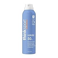 Thinksport SPF 50 All Sheer Mineral Sunscreen Spray – Waterproof Sport Sunscreen Lotion – Safe, Natural Zinc Oxide UVA/UVB Sun Protection, 6 Fl oz