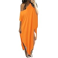 ZANZEA Women Summer Maxi Dress Off Shoulder Casual Loose Long Dress Beach Cover Up Kaftan Dress with Slit¡­
