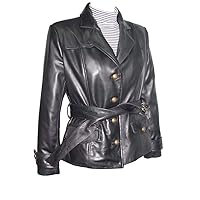 14P Size Women Petite Fashion 4195 Leather Casual Single Breast Coat Black