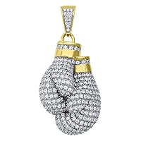 Yellow tone 925 Sterling Silver Mens Round CZ Cubic Zirconia Simulated Diamond Boxing Gloves Cluster Charm Pendant Necklace Jewelry Gifts for Men