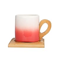 Ceramic Espresso Cup Pink Coffee Mug with Bamboo Saucer, Cappuccino Coffee Cups Cute Coffee Mugs,6.5 oz/200 ml Funny Coffee Mug for Latte,Americano,White and Black,Tea and Milk