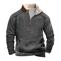 Mens Contrast Shirt Lapel Collar Button Down with Fleece Pullover Comfy Long Sleeve Polo Sweatshirts Golf Shirts