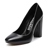 Castamere Women's High Block Heel Pumps Slip On Classic Round Toe Heels Wedding Party Dress Office Shoes 10CM