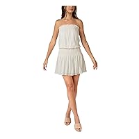 B Darlin Womens Ivory Embroidered Smocked Floral Strapless Short Blouson Dress Juniors 11