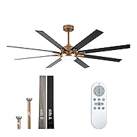 Parrot Uncle Ceiling Fans with Lights and Remote 65 Inch Black Ceiling Fan with LED Light Large Outdoor Ceiling Fans for Patios Covered, Antique Gold