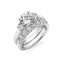 Amazon Essentials Sterling Silver Platinum Plated Infinite Elements Cubic Zirconia Three Stone Ring (previously Amazon Collection)